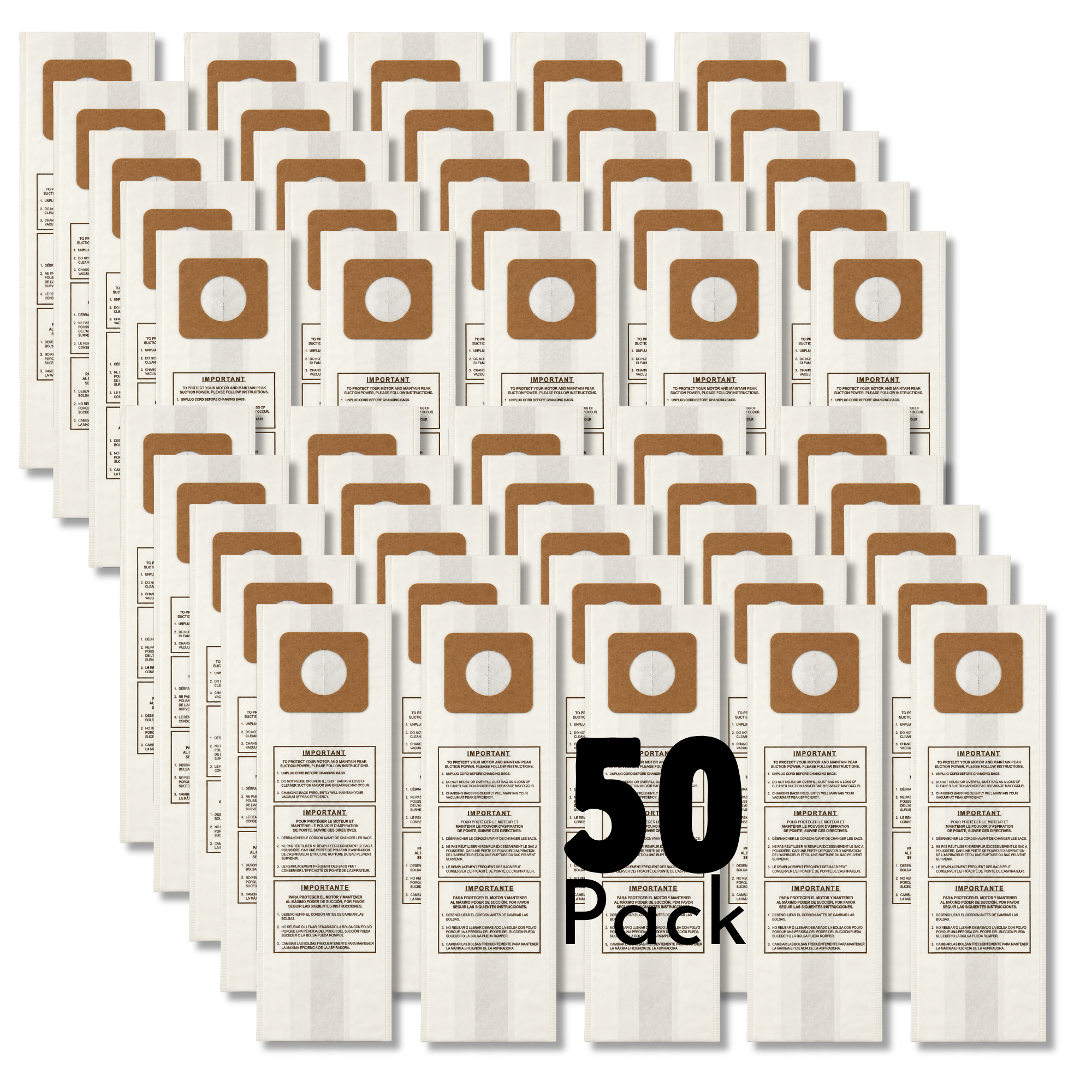 The Better Bundle 50-Pack Replacement Vacuum Bags for Panasonic Types U, U-3, U-6, Made In USA - VacBagsUSA